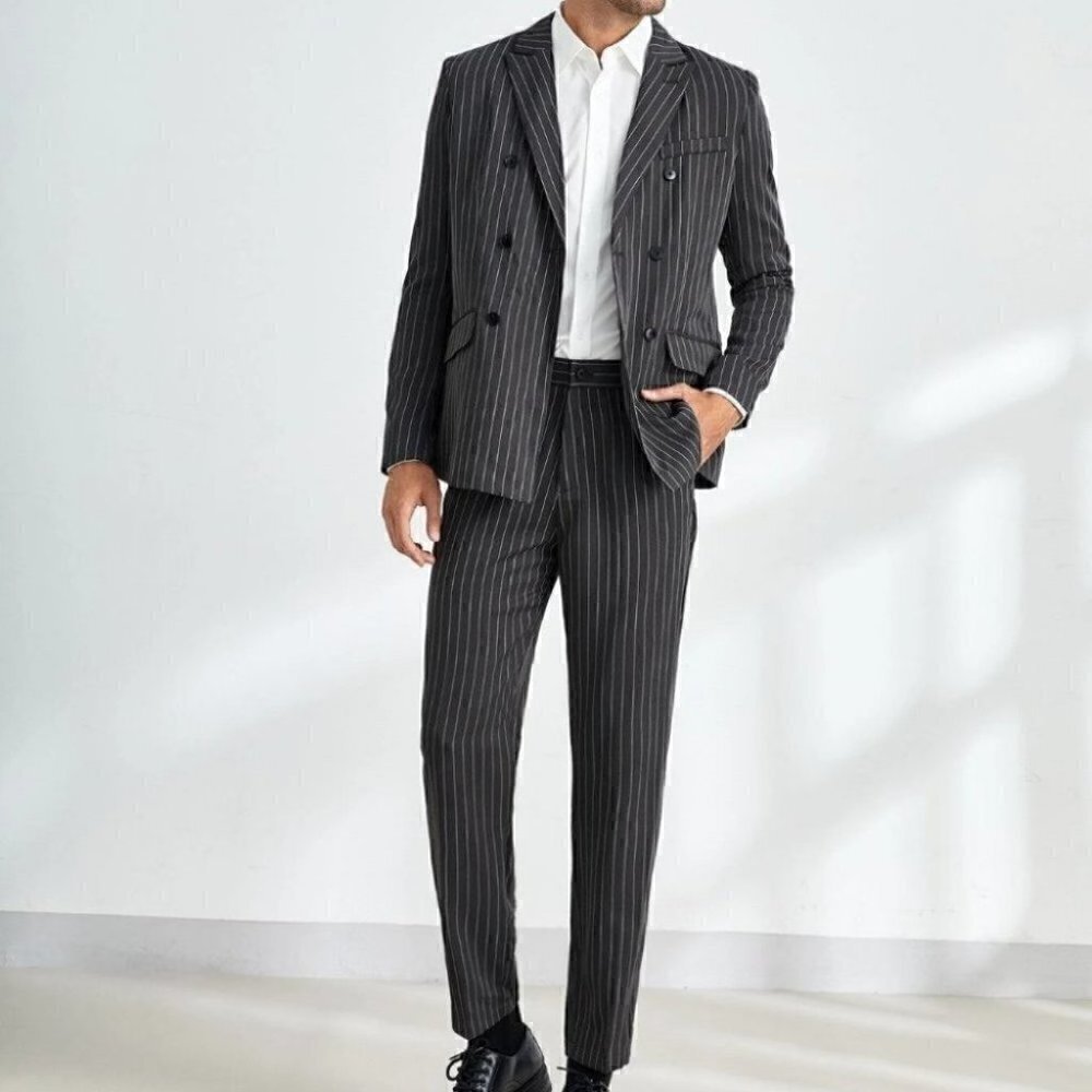 Black And White Striped Blazer And Pants Set